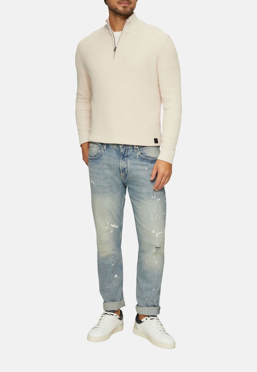 Strukturierter Baumwoll-Troyer mit Reißverschluss