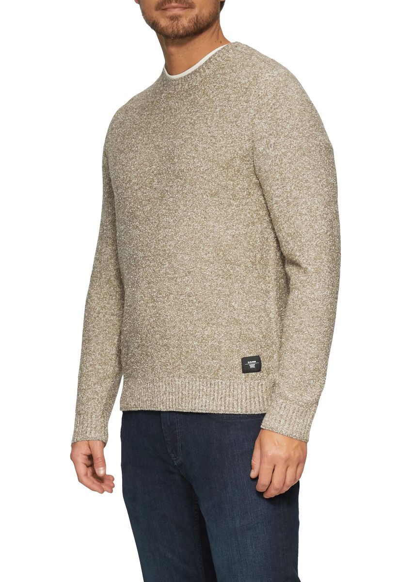 Texturierter Bouclé-Strickpullover mit Rundhals