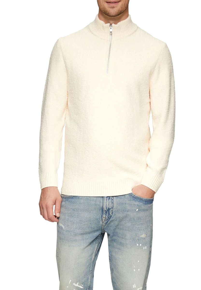 Herren Bouclé Strick Half-Zip Pullover
