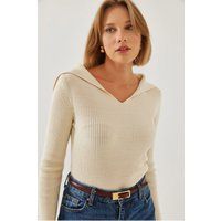 Rippstrick-Pullover mit Matrosenkragen
