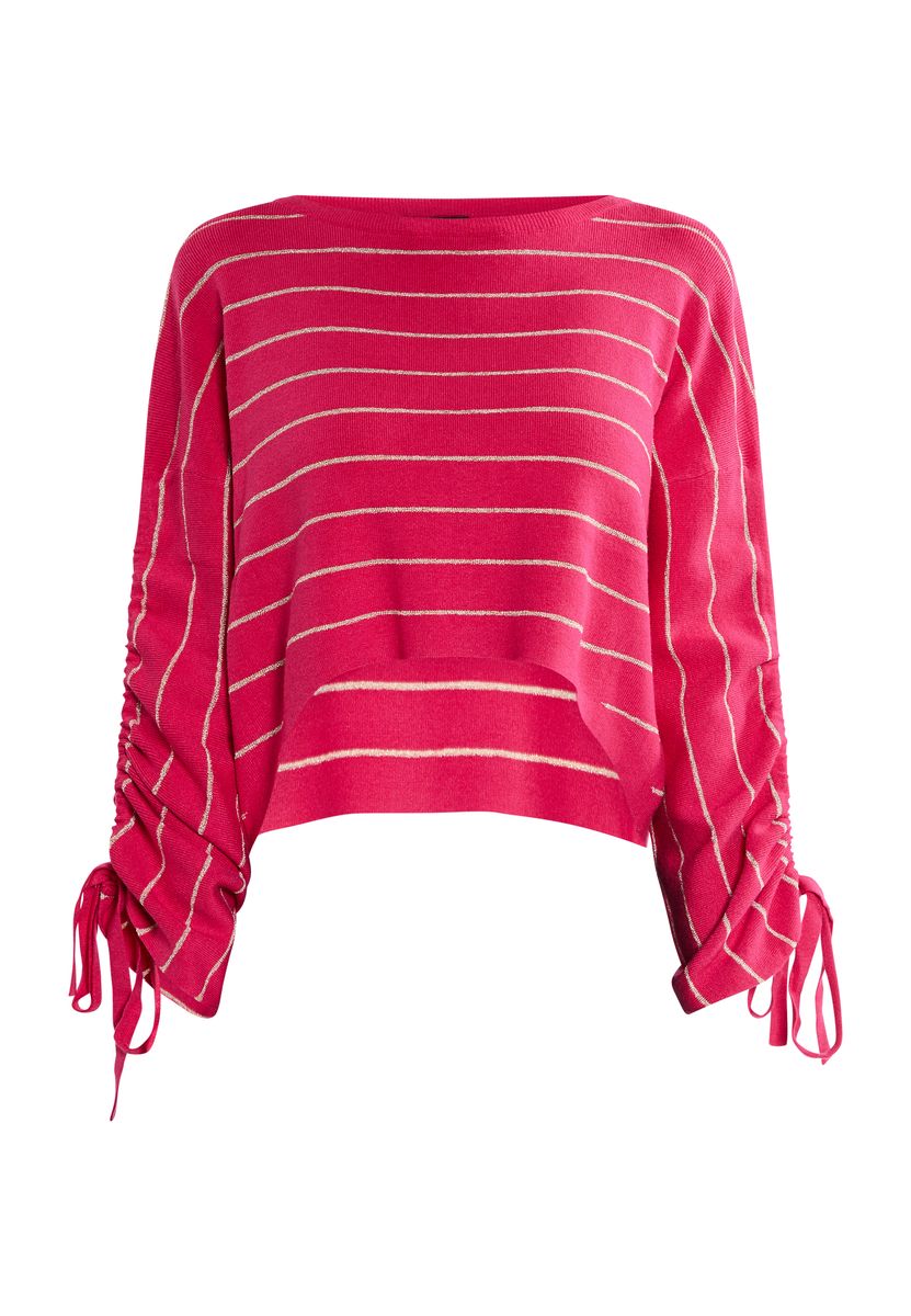 Gestreifter Strickpullover mit Raffärmeln