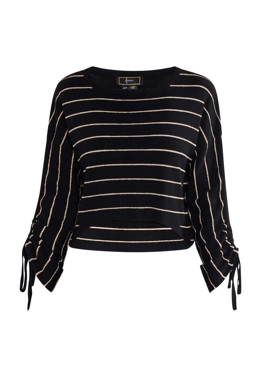 Gestreifter Strickpullover mit gerafften Ärmeln