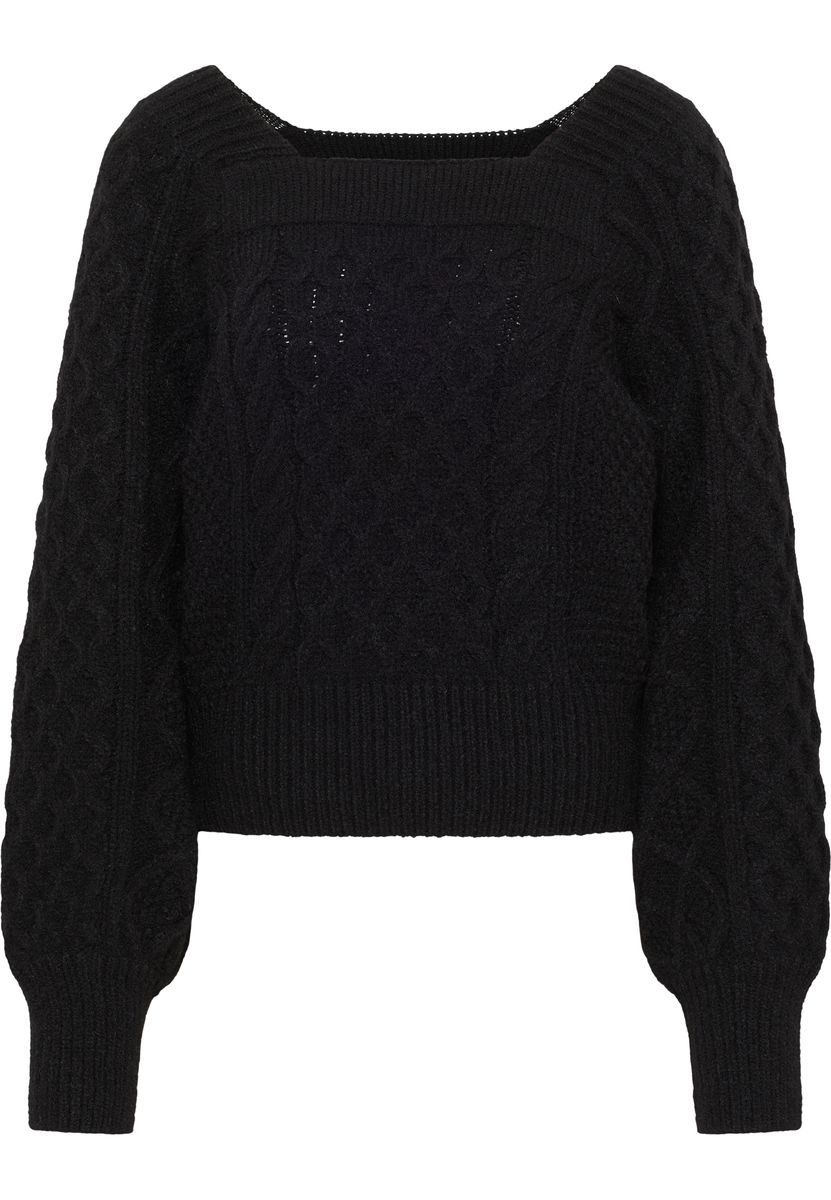 Zopfstrickpullover mit eckigem Ausschnitt