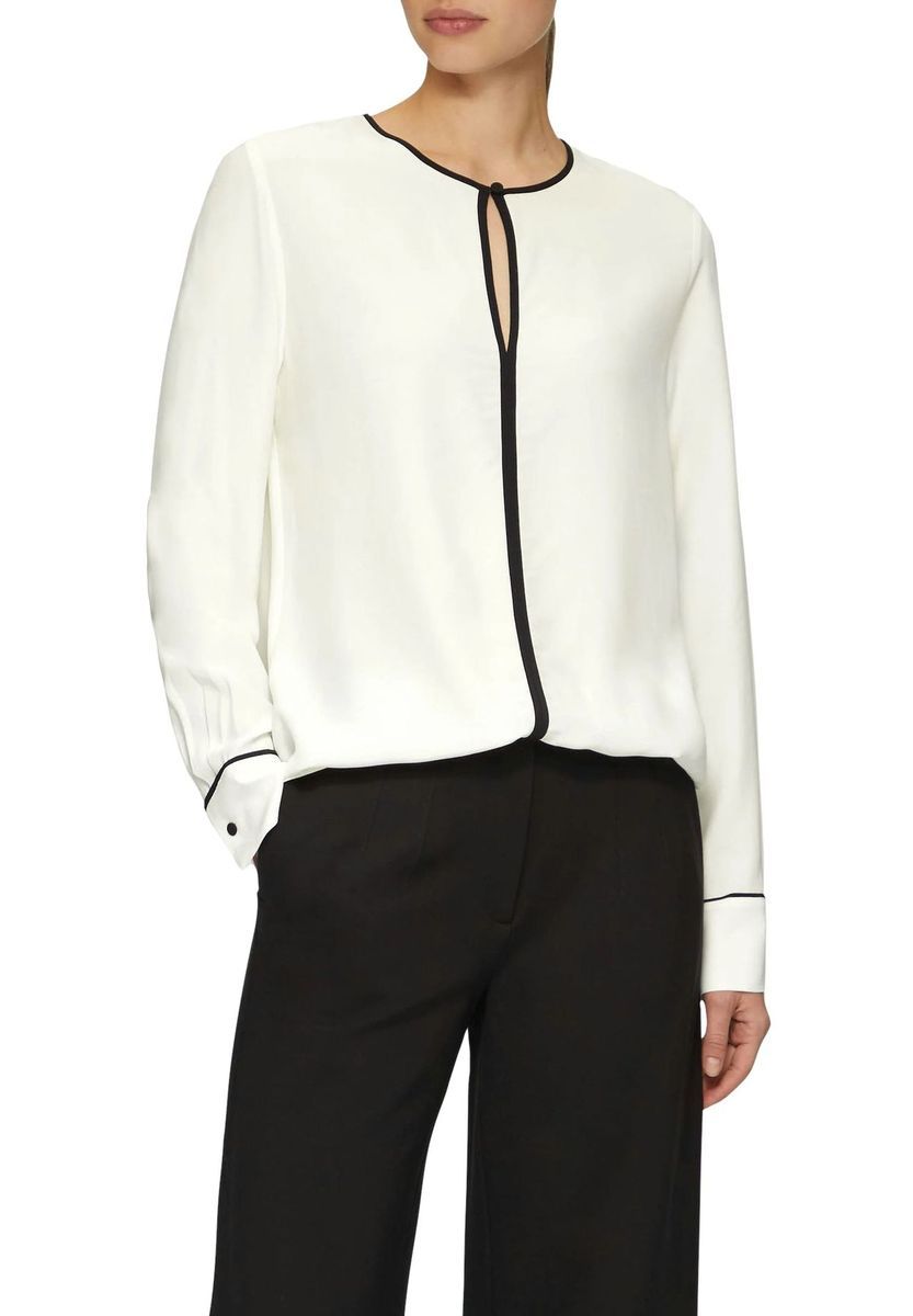 Elegante Langarmbluse mit Kontrastbesatz