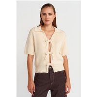 Gerippter Polo-Cardigan mit Bindebändern
