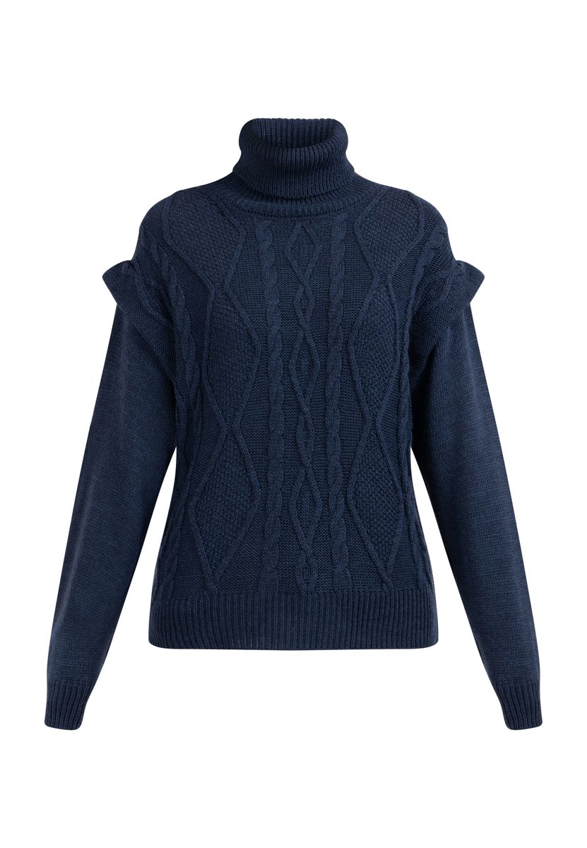 Zopfstrick-Rollkragenpullover mit Lagen-Details