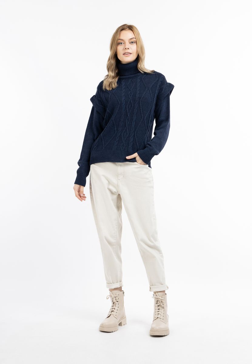 Zopfstrick-Rollkragenpullover mit Lagen-Details
