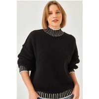 Strickpullover mit gemusterten Akzenten und Rollkragen