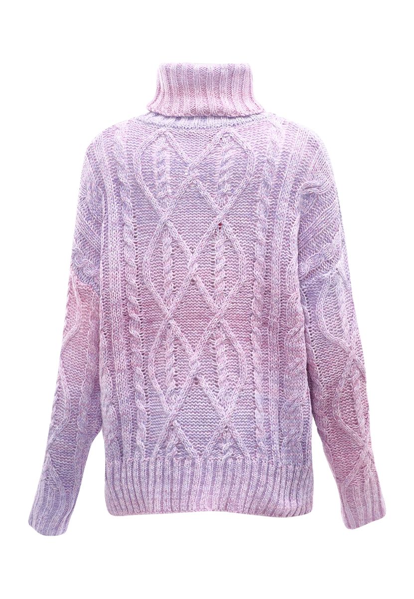 Ombré-Zopfstrickpullover mit Rollkragen