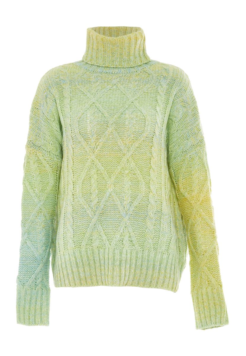 Ombre-Zopfstrickpullover mit Rollkragen