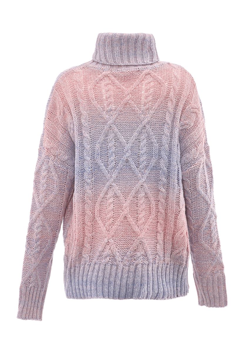 Grobstrick-Rollkragenpullover mit Zopfmuster