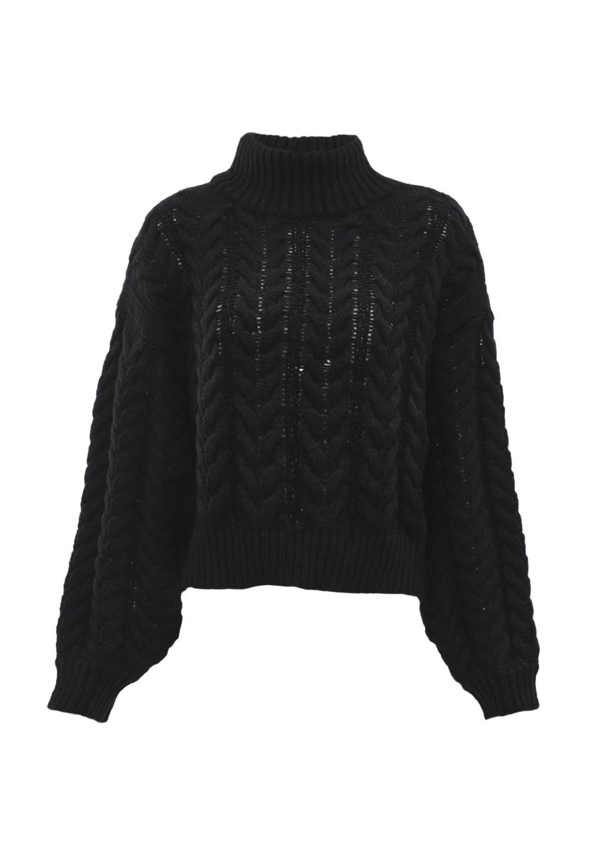 Grobstrick-Pullover mit Zopfmuster