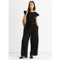 Stretch-Jumpsuit mit Rüschen und Bindegürtel