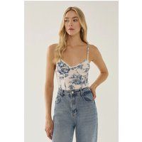 Korsett-Body mit Toile-de-Jouy-Muster