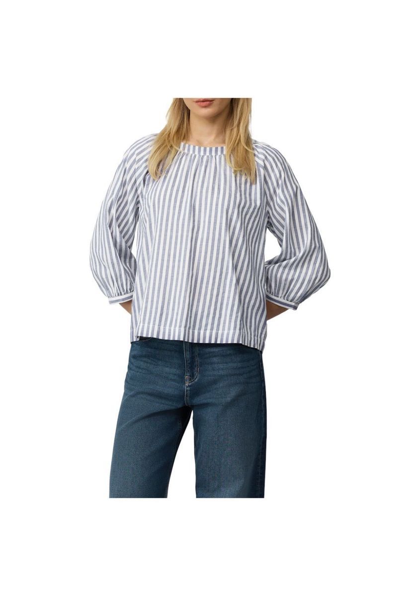 Gestreifte U-Boot-Ausschnitt 3/4-Ärmel Bluse