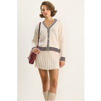 Gestreifter Cardigan und Plissee-Rock Set