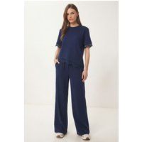 Zweiteiliges Set mit Spitzenbesatz in Navy