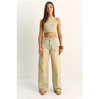 Denim-Halterneck-Top und Weite Hose Set