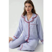 Kariertes Baumwoll-Pyjama-Set mit Rüschen