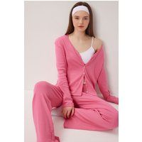 Geripptes Strick-Cardigan-Pyjama-Set