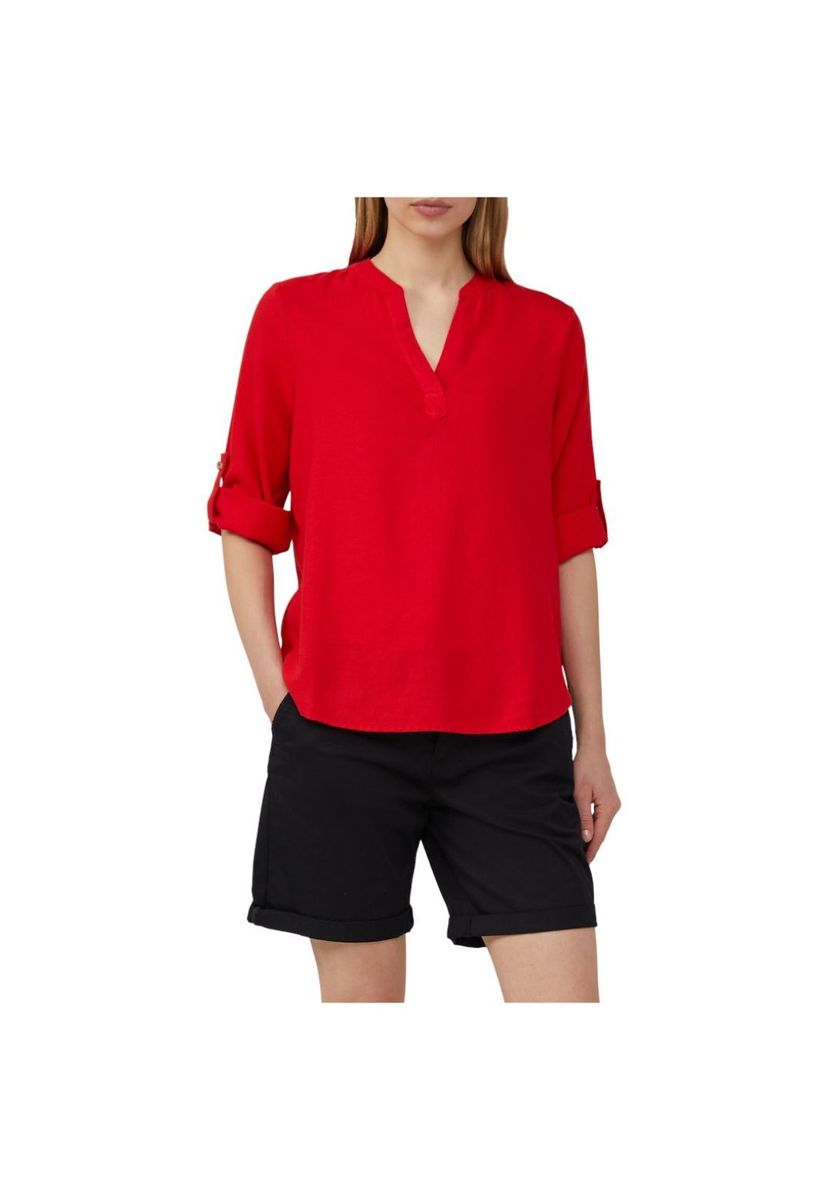 Klassische Bluse mit gekerbtem Ausschnitt und Rollärmeln