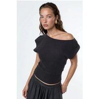 Gerippte Bluse mit Bootsausschnitt