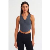 Geripptes Henley-Crop-Top