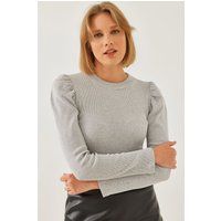 Geripptes Crop-Top mit Puffärmeln