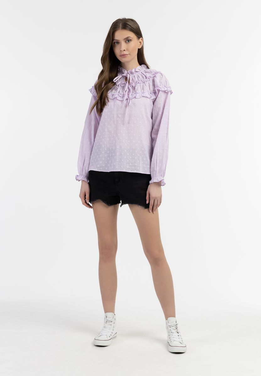 Vintage-Bluse mit Rüschen und Punkten