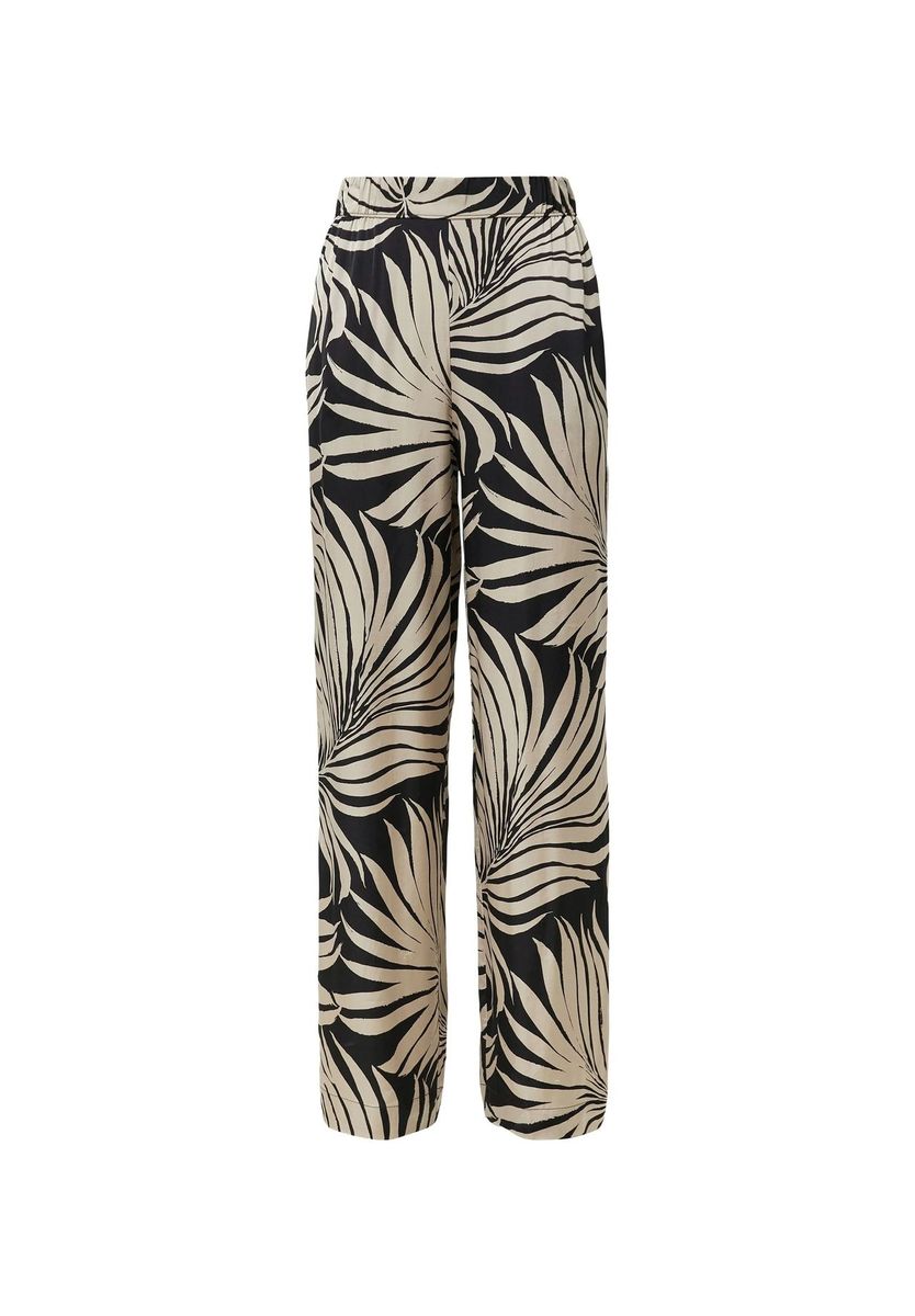 Hose mit Palmprint, hoher Taille und weitem Bein