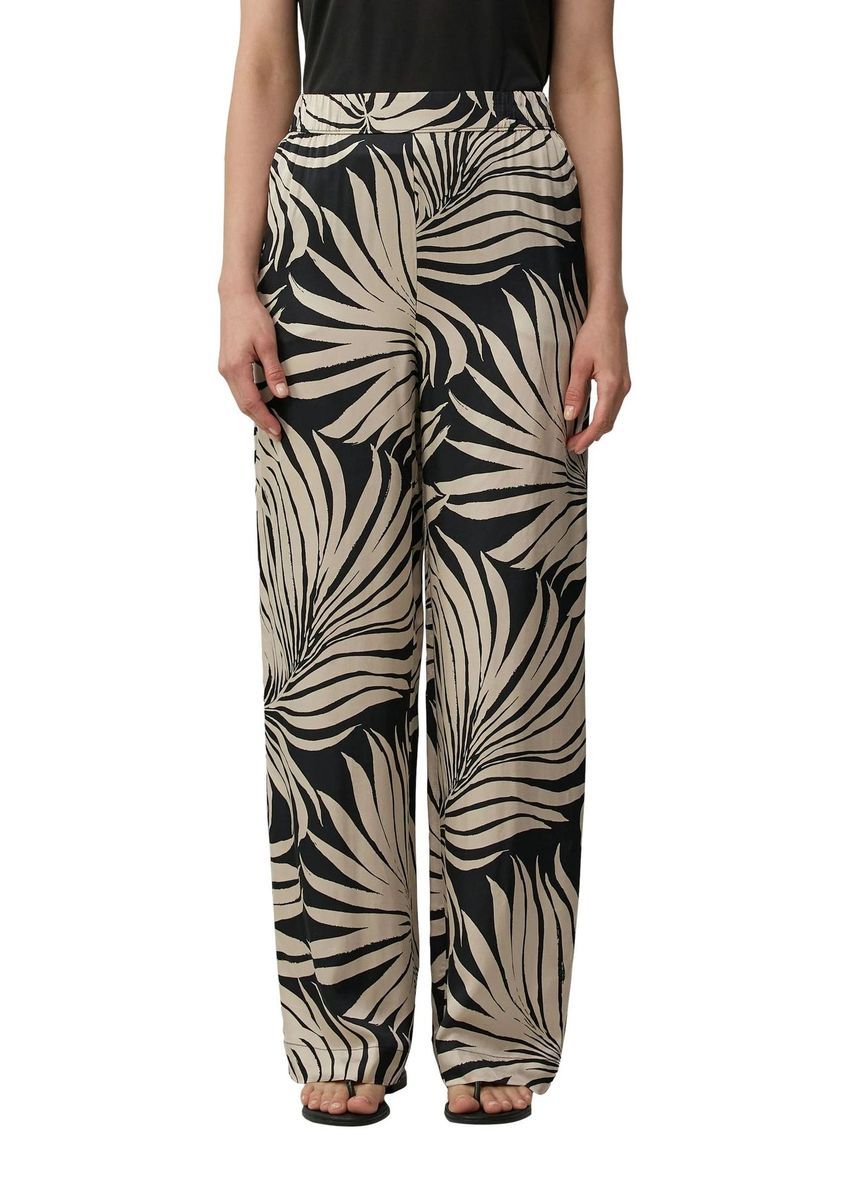 Hose mit Palmprint, hoher Taille und weitem Bein