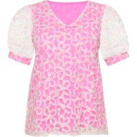 Bestickte V-Ausschnitt Bluse mit Puffärmeln