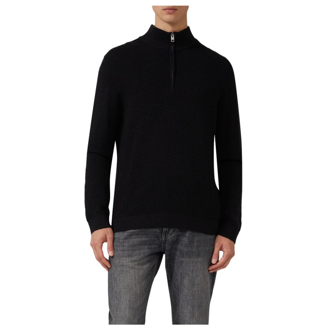 Strukturierter Baumwollpullover mit Troyer-Kragen