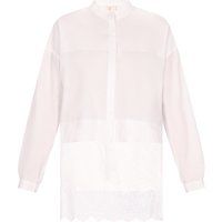 Baumwollbluse mit Spitzenbesatz und Stehkragen