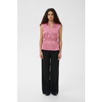 Ärmellose Satin-Bluse mit Taillenraffung