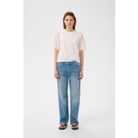 Minimalistische Bluse mit Lochstickerei-Ärmeln