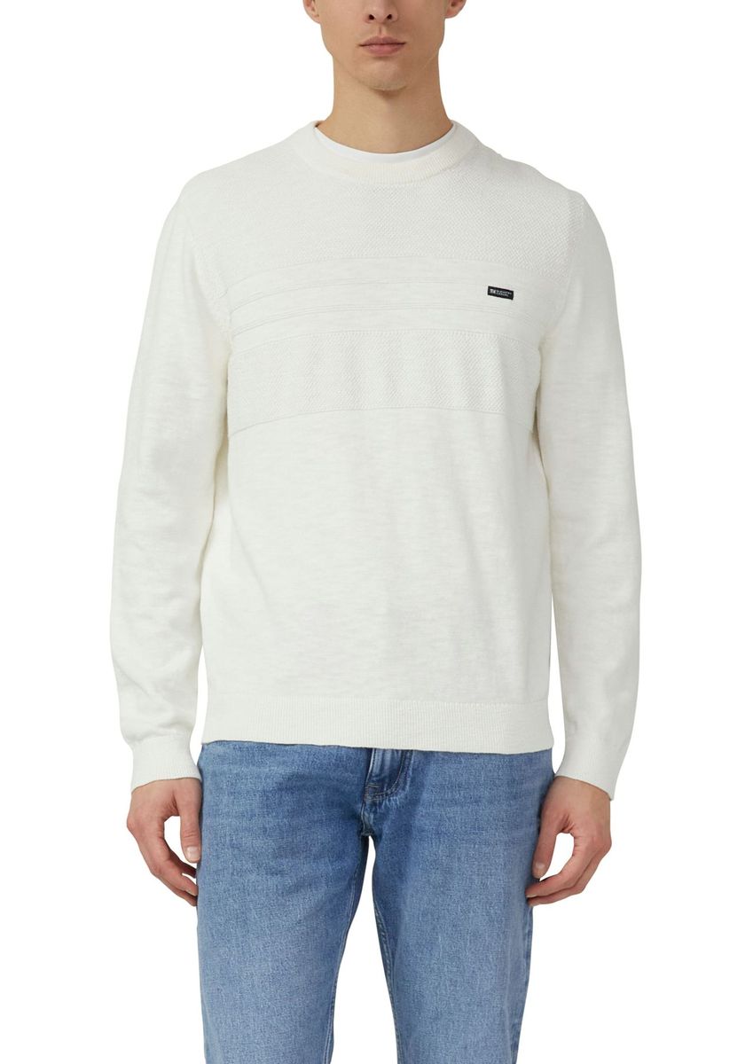 Strukturierter Baumwoll-Strickpullover mit Rundhalsausschnitt