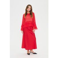 Transparente Bluse mit Stufenvolants