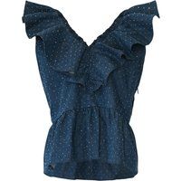 Jeans-Top mit Rüschen und Strass