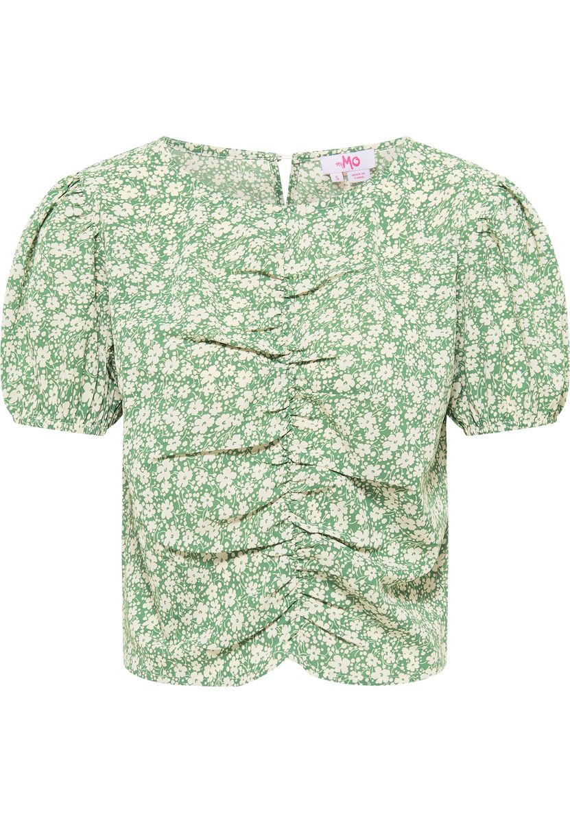 Geraffte Cropped-Bluse mit Blumenmuster