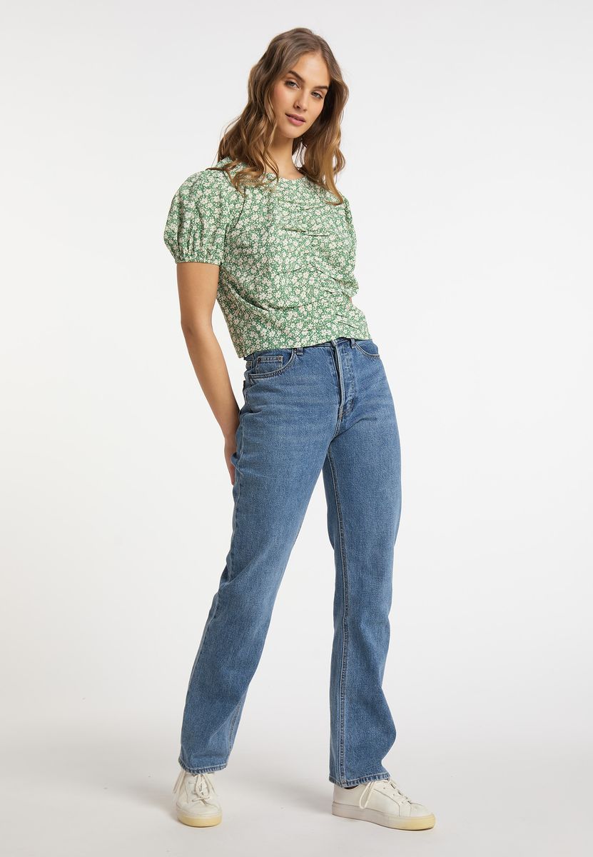 Geraffte Cropped-Bluse mit Blumenmuster