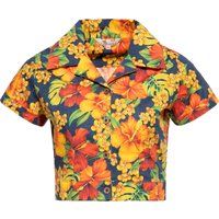Crop-Hawaiibluse mit Hibiskus-Print