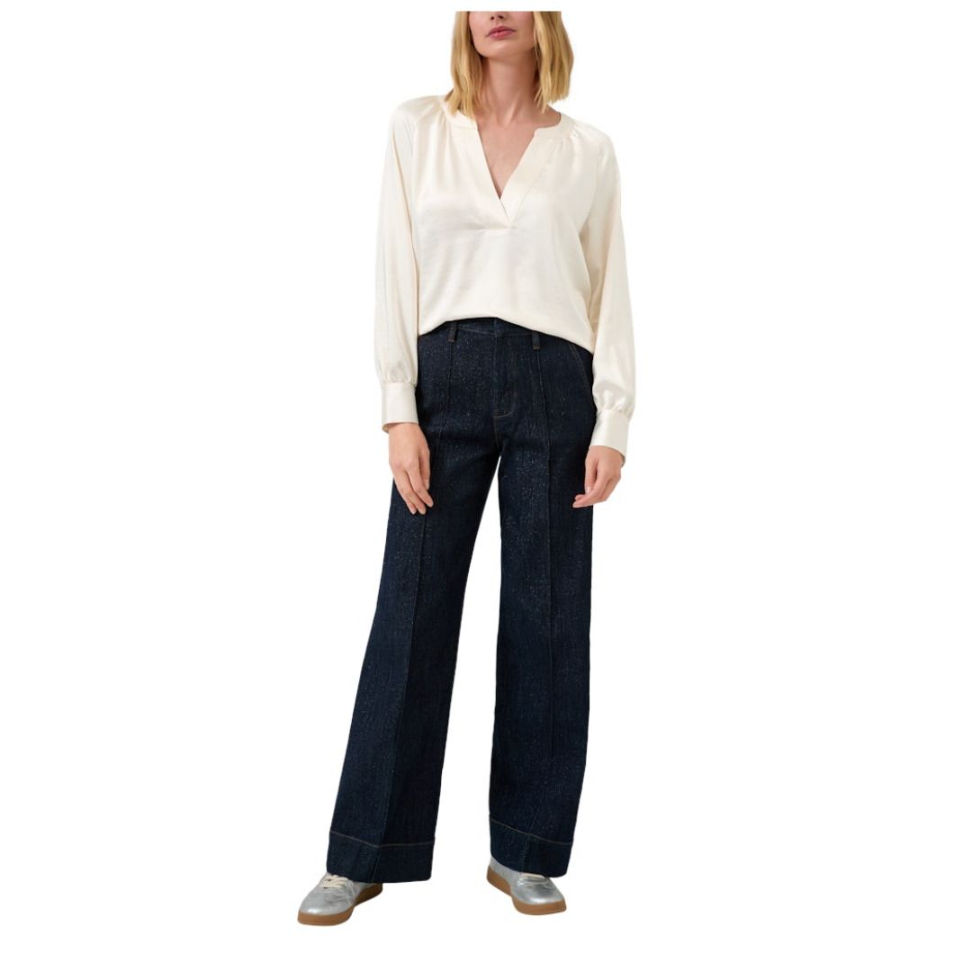 Satinbluse mit V-Ausschnitt und Raglanärmeln