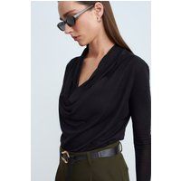 Wollbluse mit drapiertem Schalkragen