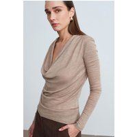 Schmale Wollbluse mit Wasserfallausschnitt