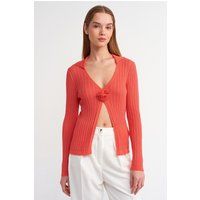 Rippstrick-Polobluse mit Rosette