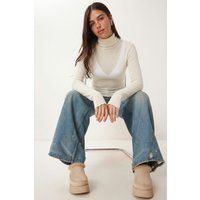 Transparenter Rippstrick-Rollkragenpullover Slim Fit