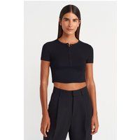 Kurzärmliges Henley-Crop-Top