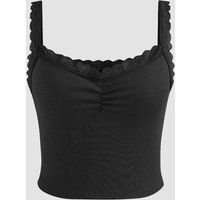 Geripptes Crop Top mit Spitzenbesatz