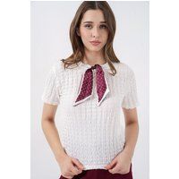 Strukturierte Bluse mit Schal-Akzent
